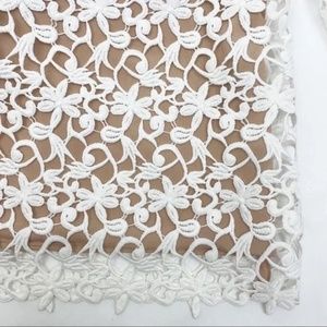 Dress The Population Crochet Lace Bell Sleeve Sheath Mini Dress: White/Nude